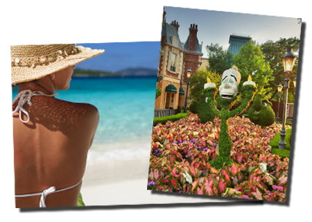 Two photographic poster prints — a beach portrait and a garden landscape